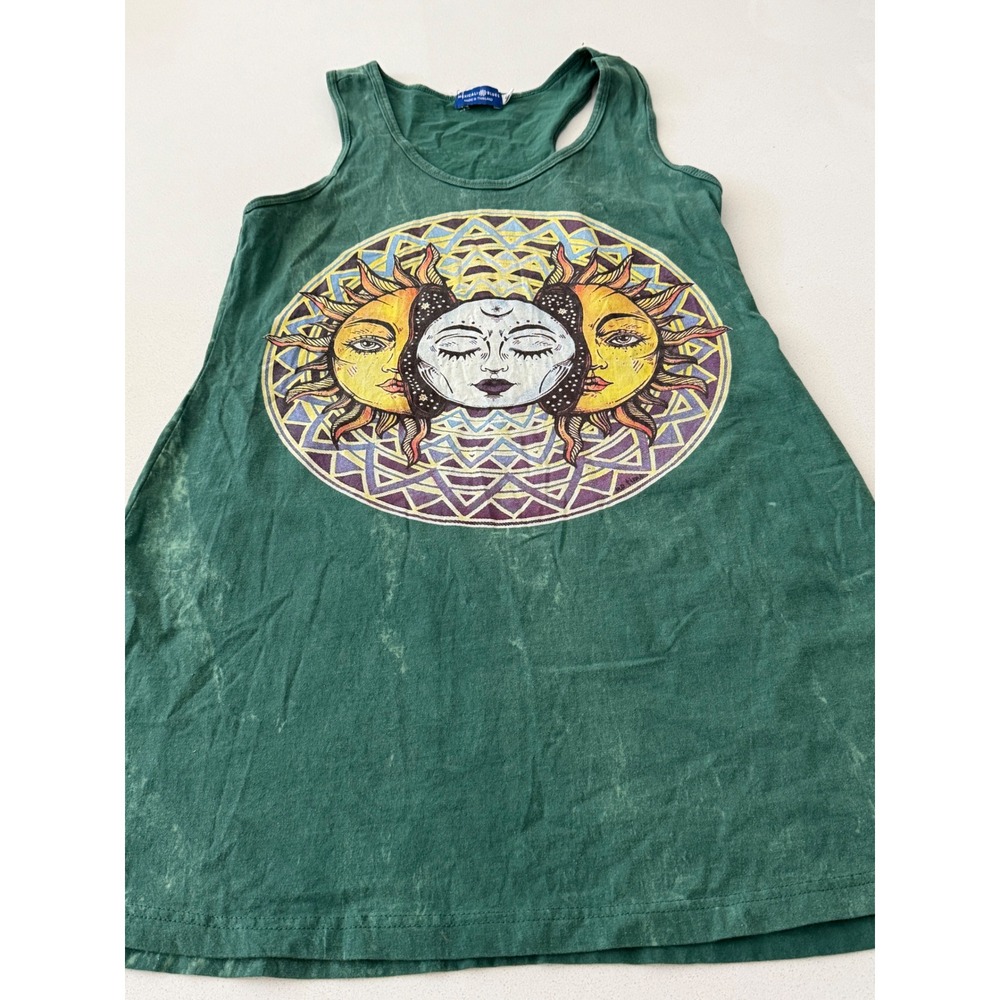 Mexicali Blues Green Celestial Sun Moon Mandala Graphic Tank Top‎ Small